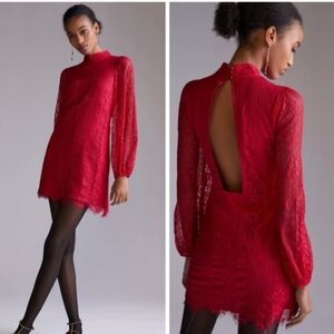 Anthropologie Red Backless Lace Dress